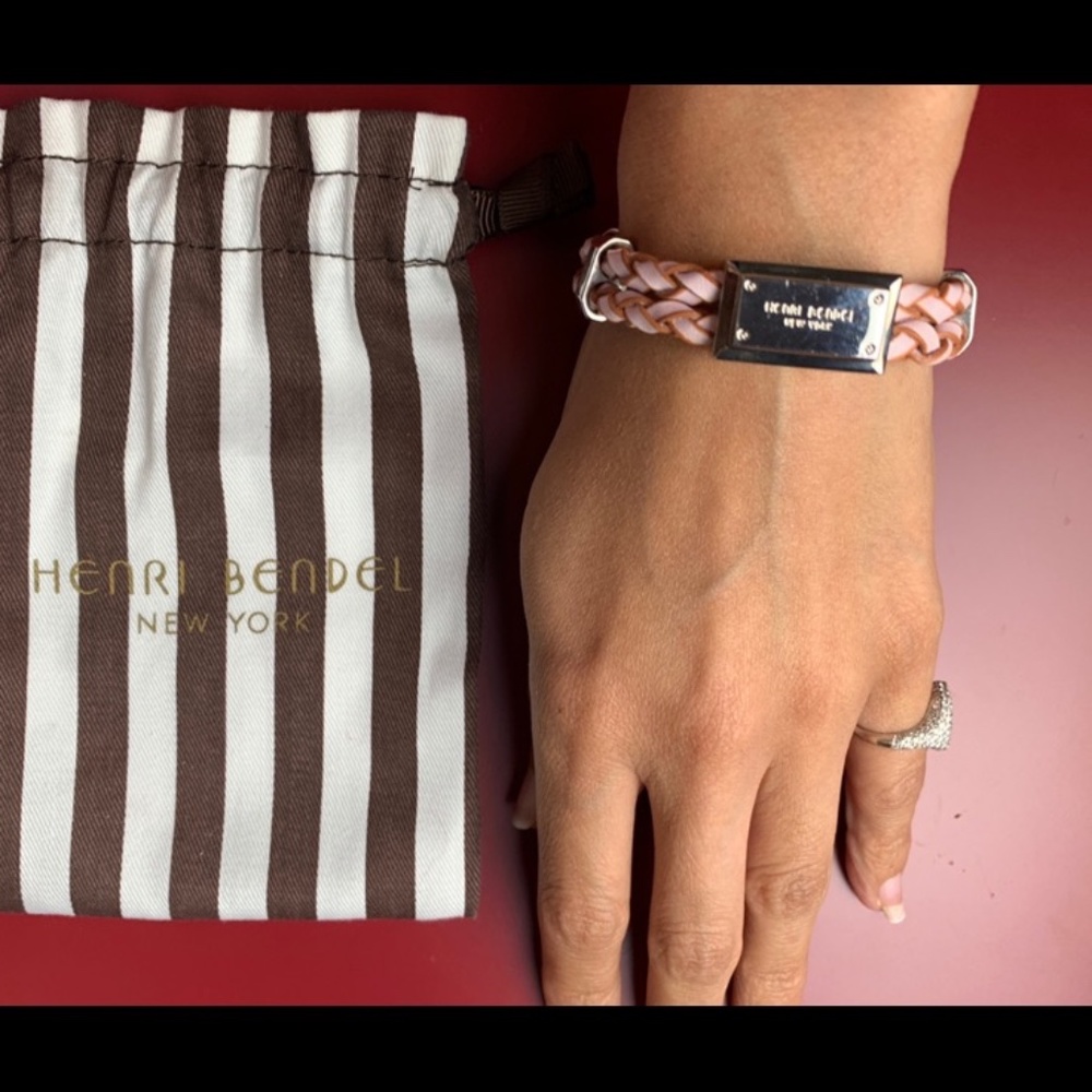 Henry Bendel Woven Pink Leather Bracelet